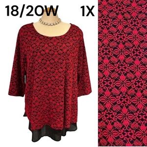CATHERINES Tunic Top Size 1X 18/20W Fully Lined 3/4 Sleeves Nice Pattern